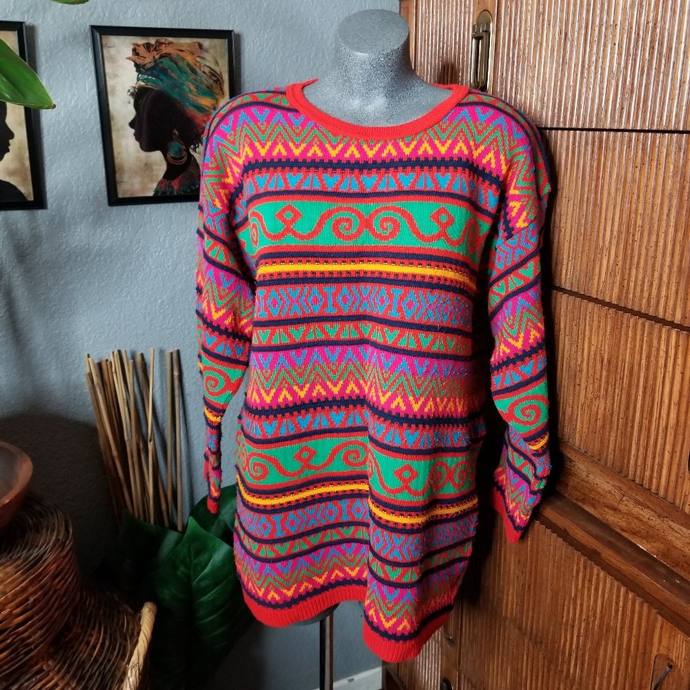 Vintage Sweater Festive Stripes Size Large